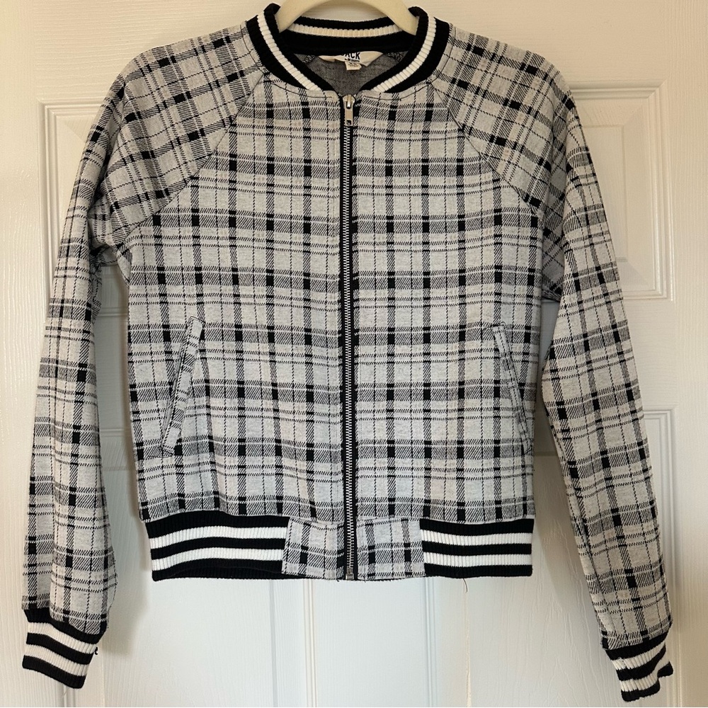 Plaid Black and White Women's Bomber Jacket